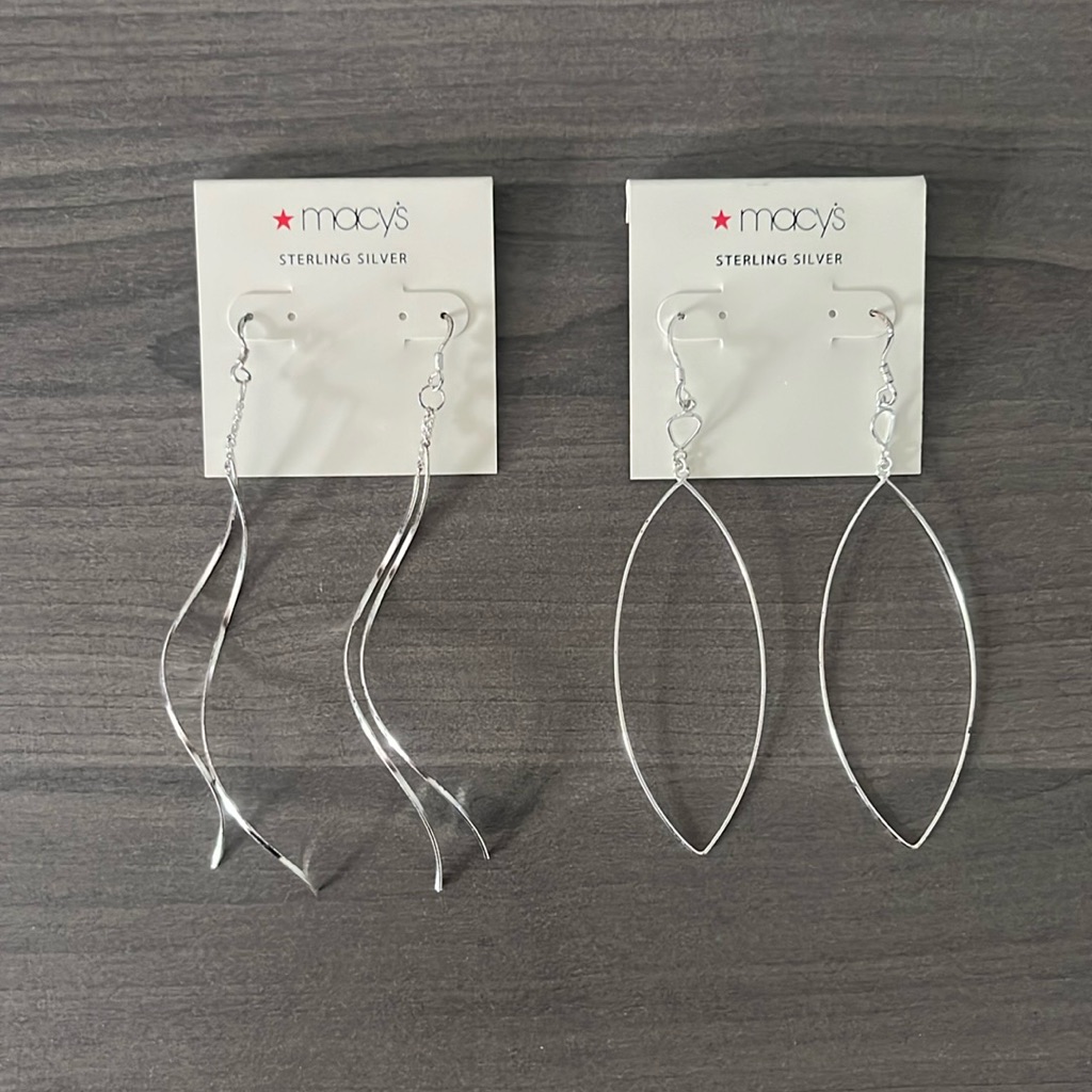 Two Pairs Of Macy’s Sterling Silver Long Dangle Earrings